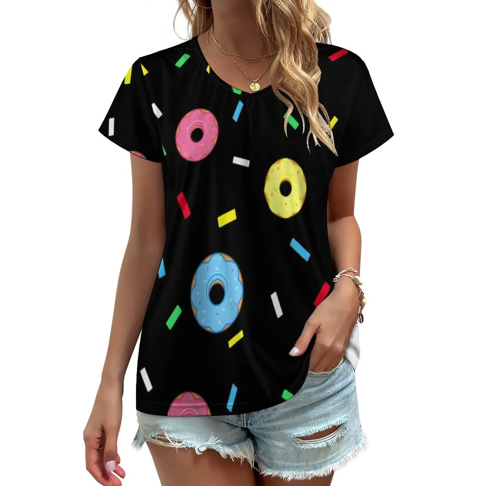Doughnut Pattern T Shirt Sweet Food Print Trendy V Neck T-Shirts Short-Sleeve Street Style Tee Shirt Summer Cute Tees 4XL 5XL
Doughnut Pattern T Shirt Sweet Food Print Trendy V Neck T-Shirts Short-Sleeve Street Style Tee Shirt Summer Cute Tees 4XL 5XL