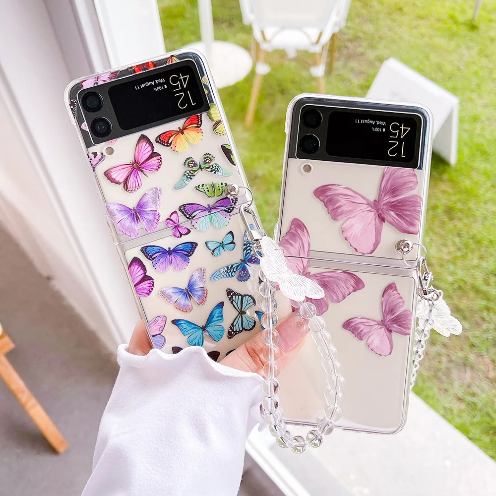 For Samsung Galaxy Z Flip 4 3 Case Butterfly Painted Bracelet For Samsung Z Flip3 Case Transparent Shockproof PC Hard Back Cover
For Samsung Galaxy Z Flip 4 3 Case Butterfly Painted Bracelet For Samsung Z Flip3 Case Transparent Shockproof PC Hard Back Cover