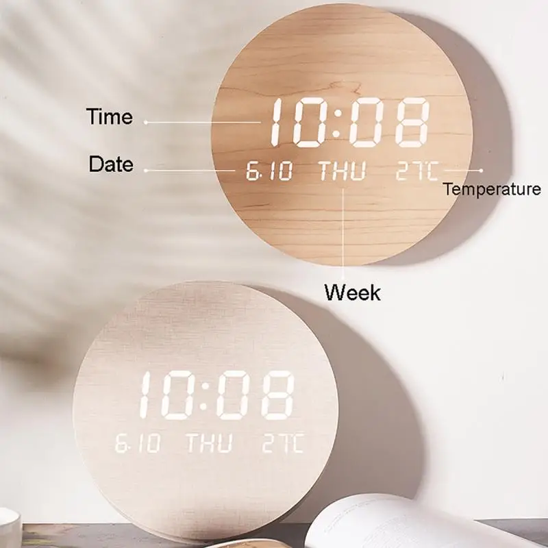 LED Digital Wood Wall Clock Luminous Living Room Wall Watches Home Decor Intelligent Dimming Temperature Electronic Silent Clock
LED Digital Wood Wall Clock Luminous Living Room Wall Watches Home Decor Intelligent Dimming Temperature Electronic Silent Clock