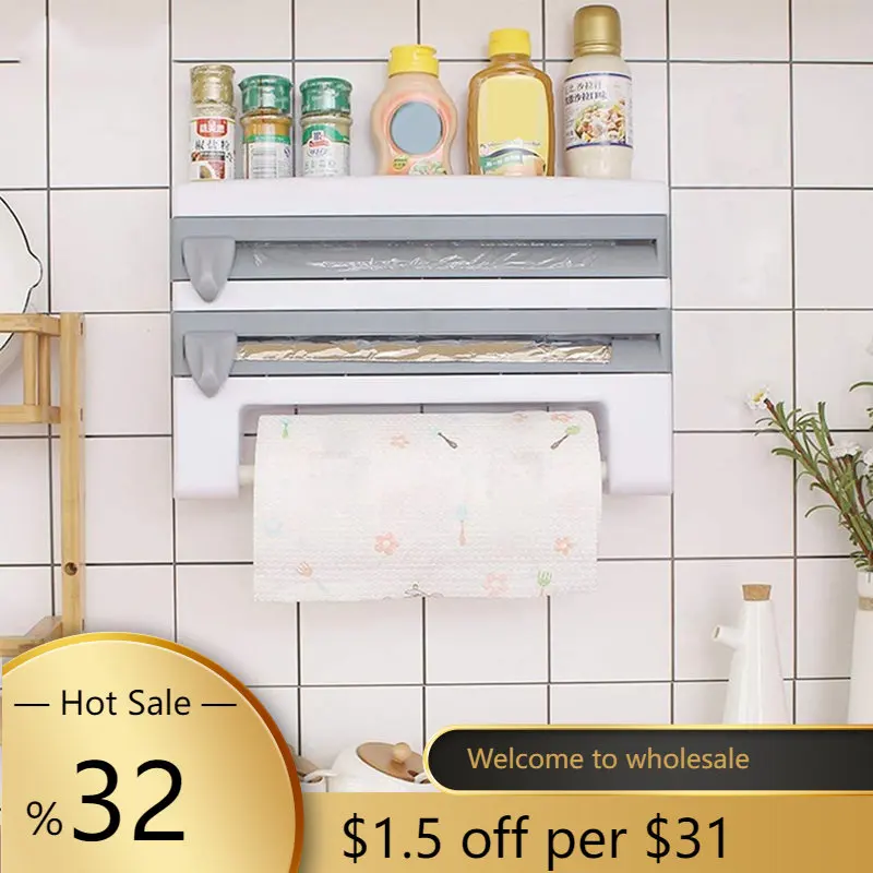 4 In 1 Wall-Mount Towel Holder Sauce Bottle Cling Film Storage Rack with Blade Cutting Food Dispenser Foil Paper Towel Rack Tool
4 In 1 Wall-Mount Towel Holder Sauce Bottle Cling Film Storage Rack with Blade Cutting Food Dispenser Foil Paper Towel Rack Tool