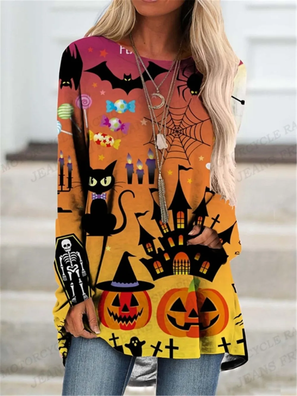 Halloween 3d Print T-shirts Women Fashion T-shirt O-Neck Long Sleeve Tops Tees Ladies Tshirt Oversized Long Tshirts Female
Halloween 3d Print T-shirts Women Fashion T-shirt O-Neck Long Sleeve Tops Tees Ladies Tshirt Oversized Long Tshirts Female