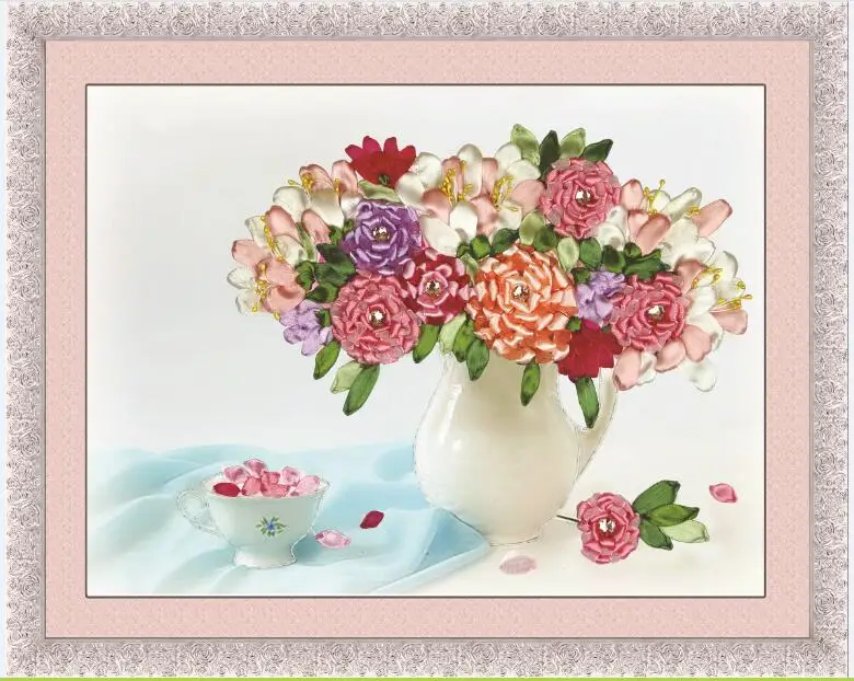 50x40cm 3D flower vase Silk Ribbon embroidery kit PINK flowers Bouquet needlework craft sew supply DIY Handmade Embroidery
50x40cm 3D flower vase Silk Ribbon embroidery kit PINK flowers Bouquet needlework craft sew supply DIY Handmade Embroidery
