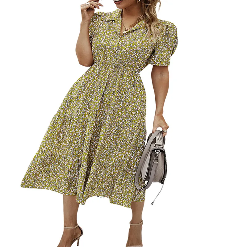 Women Short Sleeve A-Line Dress Flower Printing Turn-Down Collar Button-Down High Waist Midi Dress Summer Casual Boho Beachwear
Women Short Sleeve A-Line Dress Flower Printing Turn-Down Collar Button-Down High Waist Midi Dress Summer Casual Boho Beachwear