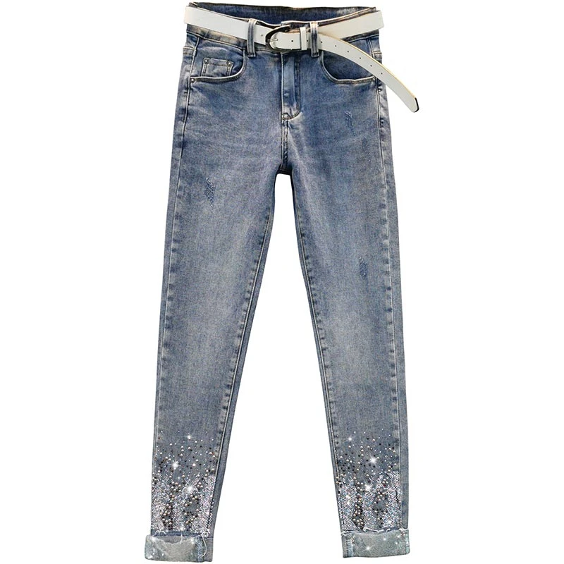 Sequins Hot Drill Small Feet Jeans Women's 2022 Spring summer New High Waist Slim Pencil Denim Pants Ladies Cropped Pants G1899
Sequins Hot Drill Small Feet Jeans Women's 2022 Spring summer New High Waist Slim Pencil Denim Pants Ladies Cropped Pants G1899