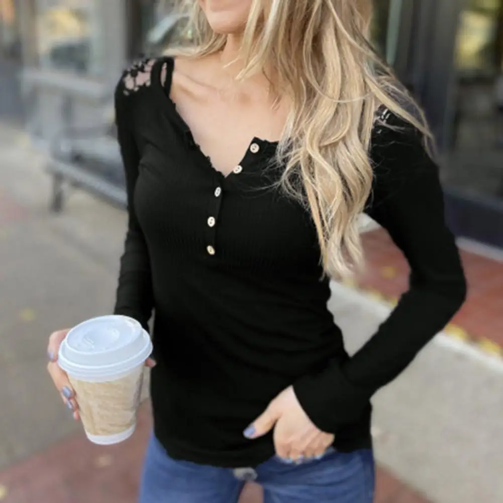 V Neck Basic Turtleneck Solid Color Lace Slim Pullover Women Bottoming Shirt Autumn Winter Buttons Knitted Tops for Daily Wear
V Neck Basic Turtleneck Solid Color Lace Slim Pullover Women Bottoming Shirt Autumn Winter Buttons Knitted Tops for Daily Wear