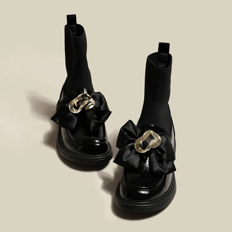 Shoes for Women Platform Heels Solid Black Leather Shoes Metal Decoration Retro British Preppy Style Bowknot Lovely and Sweet
Shoes for Women Platform Heels Solid Black Leather Shoes Metal Decoration Retro British Preppy Style Bowknot Lovely and Sweet