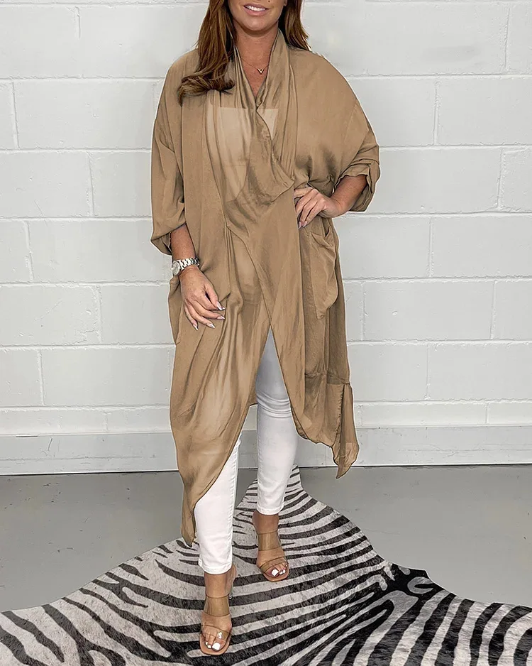 Spring summer loose poncho 2023 Women pocket long sleeve v-neck asymmetrical cape Khaki black blue gray overcoat 
Spring summer loose poncho 2023 Women pocket long sleeve v-neck asymmetrical cape Khaki black blue gray overcoat