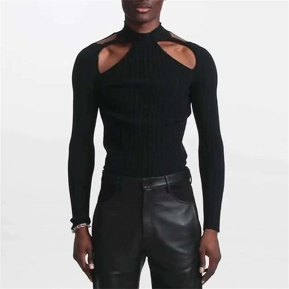 Men's T-shirt Sexy Hollow Long Sleeve Personality Top Bottoming Fashion Black Solid Color Mesh Knit Hollow Out Round Neck
Men's T-shirt Sexy Hollow Long Sleeve Personality Top Bottoming Fashion Black Solid Color Mesh Knit Hollow Out Round Neck