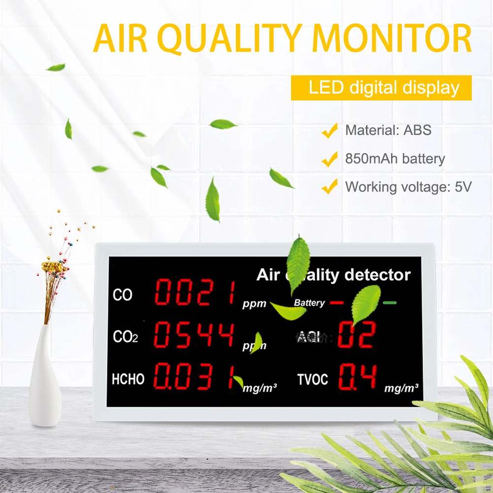 Air Quality Monitor 5 In1 CO CO2 HCHO TVOC AQI Meter LCD Display Carbon Dioxide Detector Home Indoor Tester Tool
Air Quality Monitor 5 In1 CO CO2 HCHO TVOC AQI Meter LCD Display Carbon Dioxide Detector Home Indoor Tester Tool