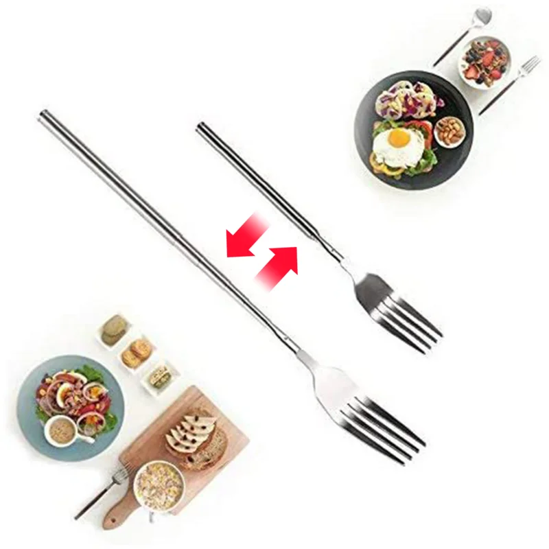 

Stainless Steel Dinning Fork Compact Telescopic Barbecue Forks Easy To Carry BBQ Accessories For Family Gathering Barbecue