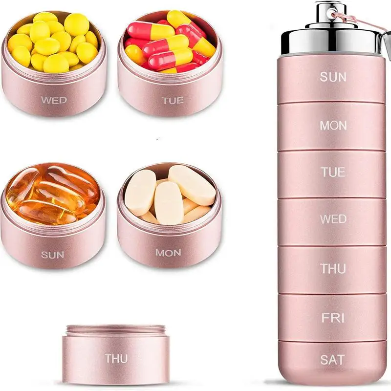 

Moisture Proof Weekly Pill Organizer Aluminum Portable Pill Cases Metal Pocket Pill Boxes For Purse For Travel 7 Compartment