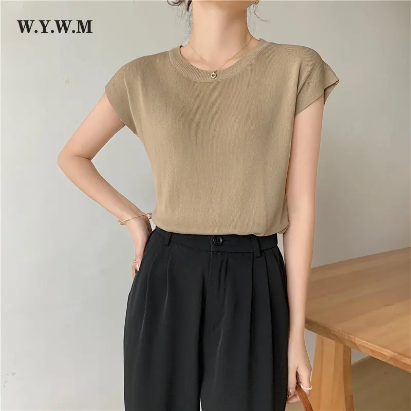 WYWM Summer O Neck Bottoming Shirt Women Casual Solid Vintage Knitted Pullovers Female Loose Soft Drop Shoulder Sleeve Tops New
WYWM Summer O Neck Bottoming Shirt Women Casual Solid Vintage Knitted Pullovers Female Loose Soft Drop Shoulder Sleeve Tops New