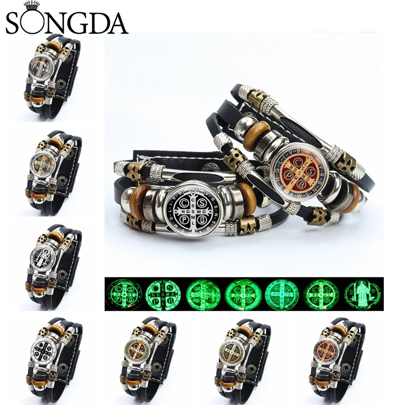 Luminous Saint Benedict Medallion Leather Bracelet Catholic San Benito Glass Dome Snap Button Bracelet Men Women Jewelry Gifts
Luminous Saint Benedict Medallion Leather Bracelet Catholic San Benito Glass Dome Snap Button Bracelet Men Women Jewelry Gifts
