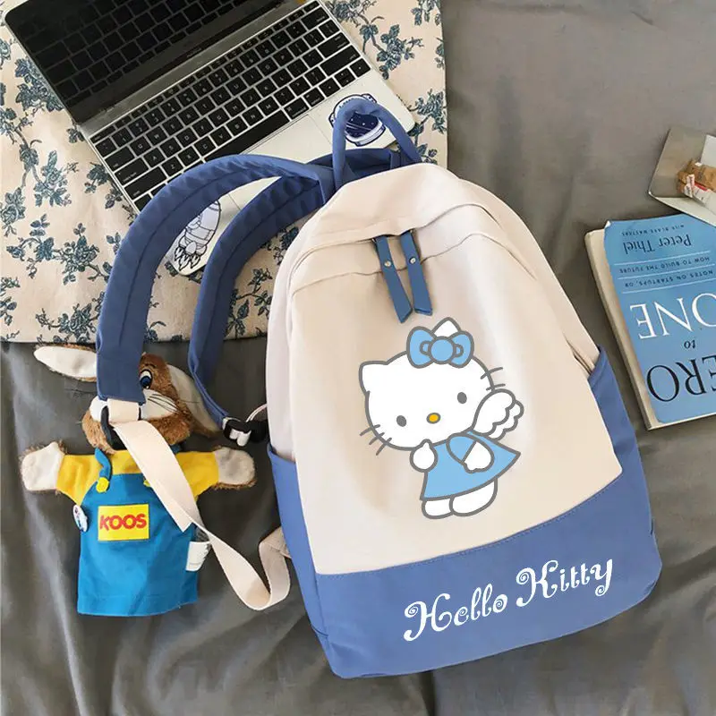 

Вместительные сумки, милый рюкзак на плечо Hello Kitty, Kawaii Sanrios, школьный портфель для студентов, мультяшная модная сумка с подвеской для хранения