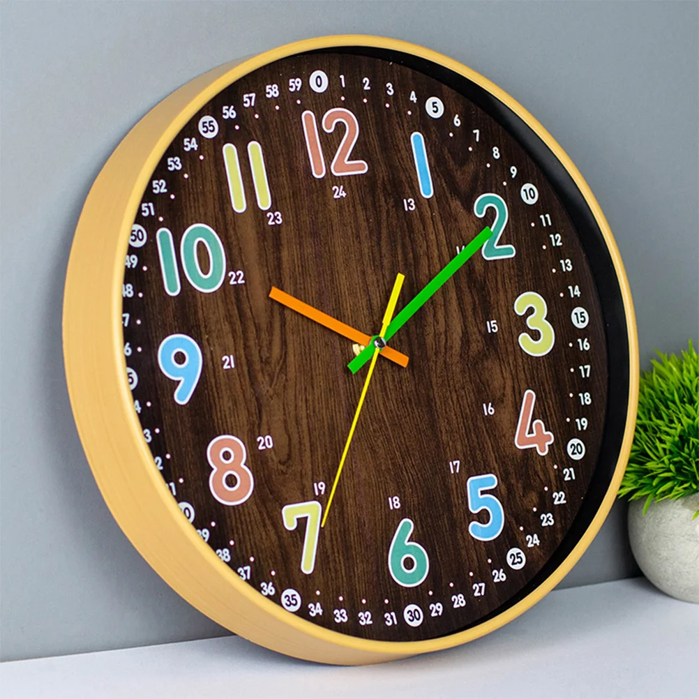 

Wood Grain Wall Clock Delicate Kids Silence Round Digital Simple Stylish Bedroom Decorative Children Analog Household Silent