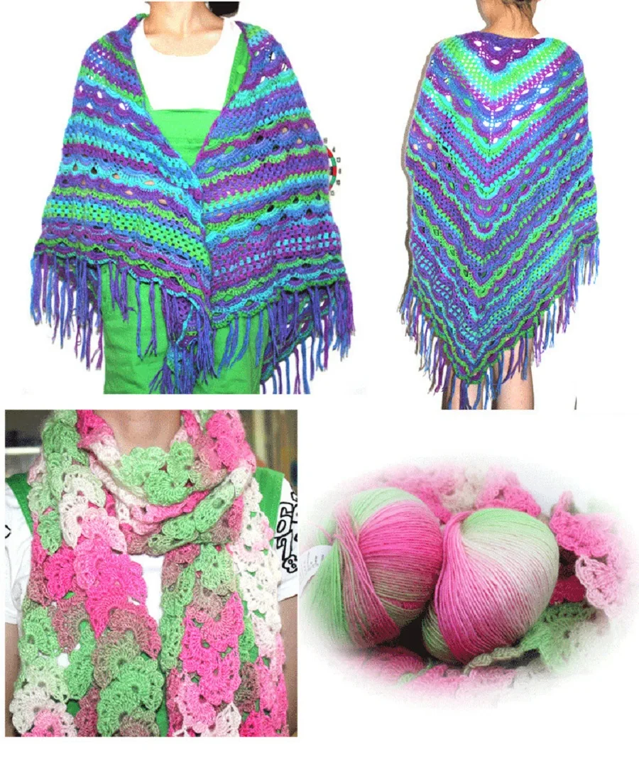 

High Quality 50g/ball 180 meters 100% Merino Wool Crochet Yarn Thick For Hand Knitting Rainbow Space Dyed Baby Yarns Wool Thread