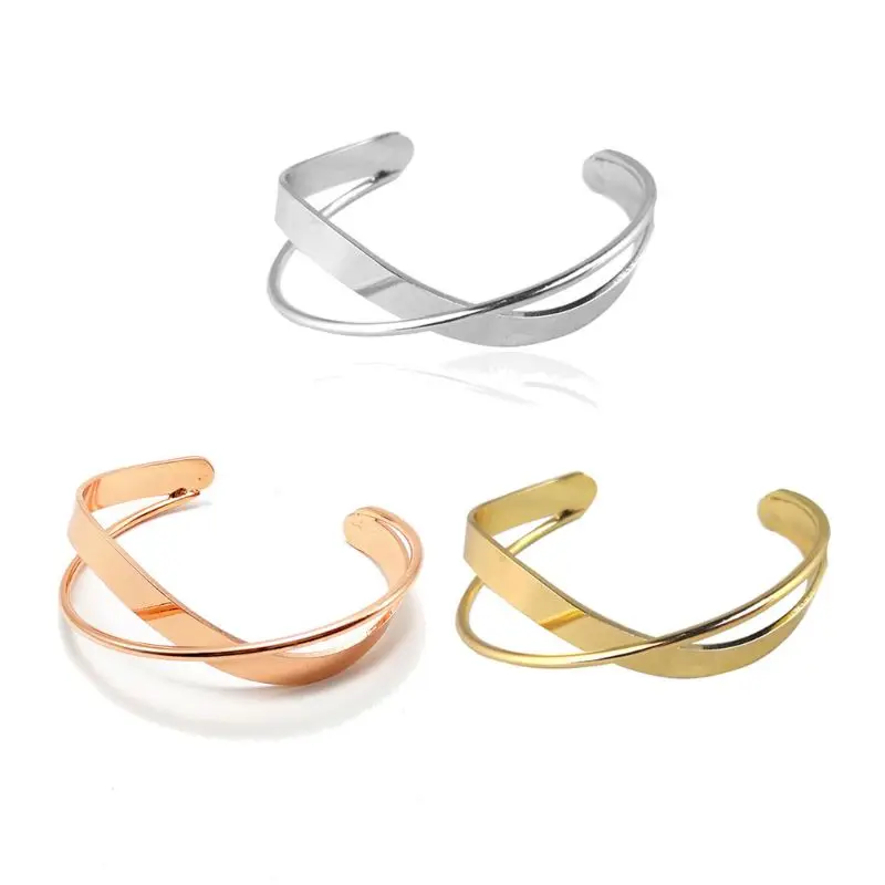 

Polished Silver Tone Geometric Open Criss Cuff Bangle Bracelet for Women Adjustable Fashion Jewelry
