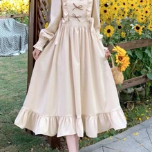 HOUZHOU Vintage Preppy Style Dress Women Elegant Korean Fashion Ruffles Patchwork Bow 2023 Spring Long Sleeve Dresses Loose