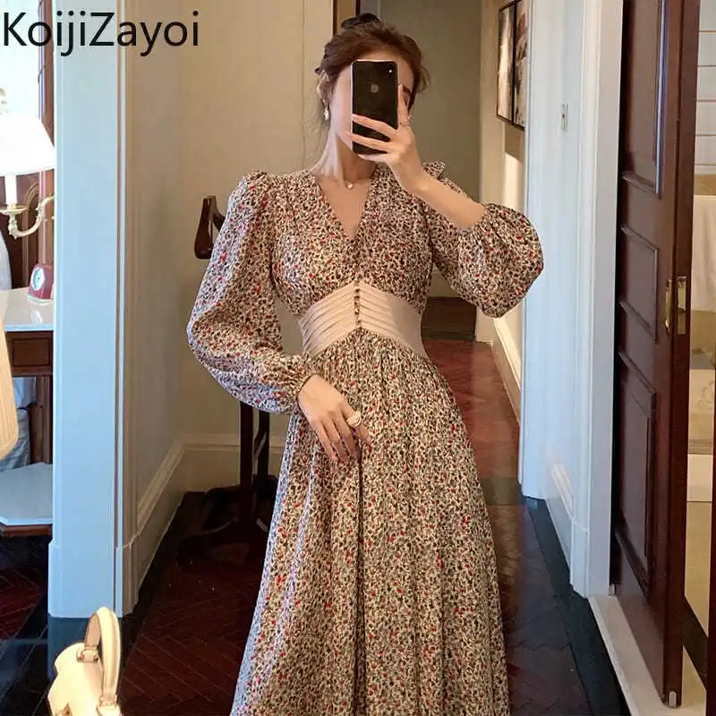 Koijizayoi Retro Women Spring Autumn Floral Maxi Dress Long Sleeves V Neck Fashion Chic Korean Dresses Bodycon A-line Vestidos
Koijizayoi Retro Women Spring Autumn Floral Maxi Dress Long Sleeves V Neck Fashion Chic Korean Dresses Bodycon A-line Vestidos