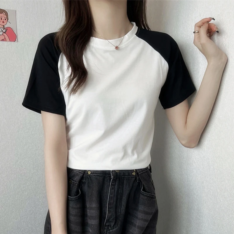 crop top summer cotton T shirt Women short sleeve T-shirt Harajuku young girl black white Patchwork slim short Tops woman tshirt
crop top summer cotton T shirt Women short sleeve T-shirt Harajuku young girl black white Patchwork slim short Tops woman tshirt