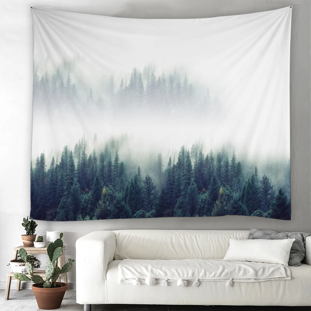 

Misty Forest Tapestry Mountains Nature Landscape Wall Hanging Home Living Room Bedroom Decoration Ackground Blanket Tapestries