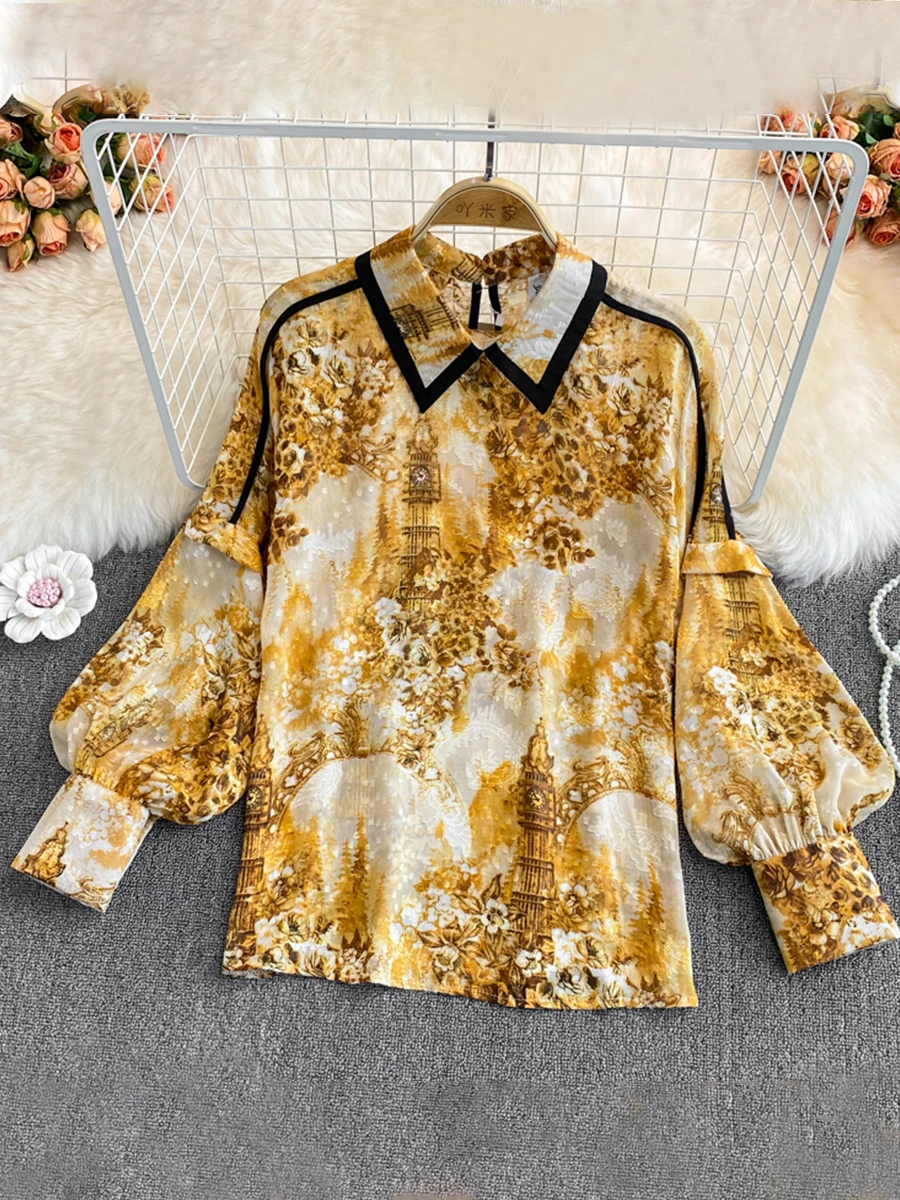Vintage Printed Blouse Yellow/Black/Gray Patchwork Loose Shirt Female Elegant Turn-Down Collar Lantern Long Sleeve Casual Tops
Vintage Printed Blouse Yellow/Black/Gray Patchwork Loose Shirt Female Elegant Turn-Down Collar Lantern Long Sleeve Casual Tops