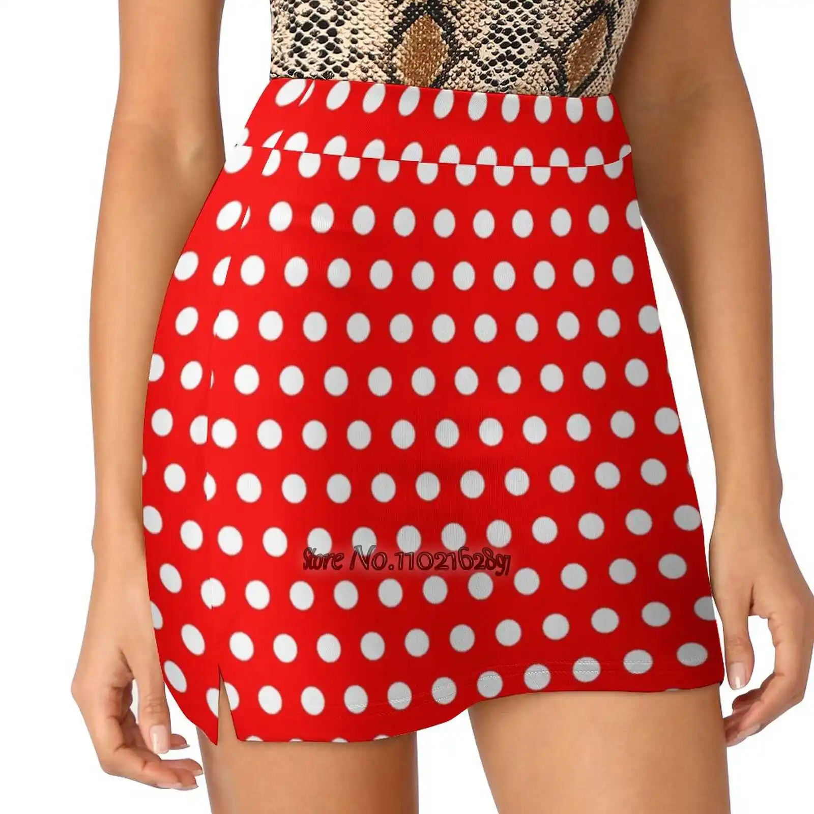 

Polka / Dots - Red / White - Medium Women Tennis Skirts Golf Badminton Pantskirt Sports Phone Pocket Skort Polka Dots Paint Art