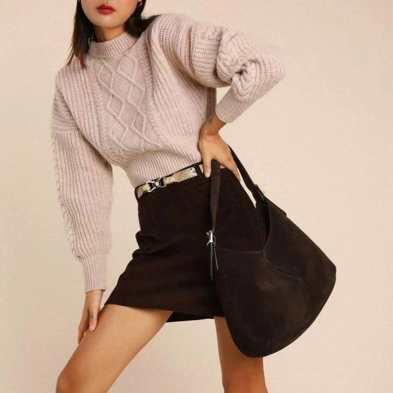 Ladies Twisted Crochet O-neck Knitted Pullover In Autumn and Winter Women's Simple Loose Long Sleeve Sweater 2022 New
Ladies Twisted Crochet O-neck Knitted Pullover In Autumn and Winter Women's Simple Loose Long Sleeve Sweater 2022 New
