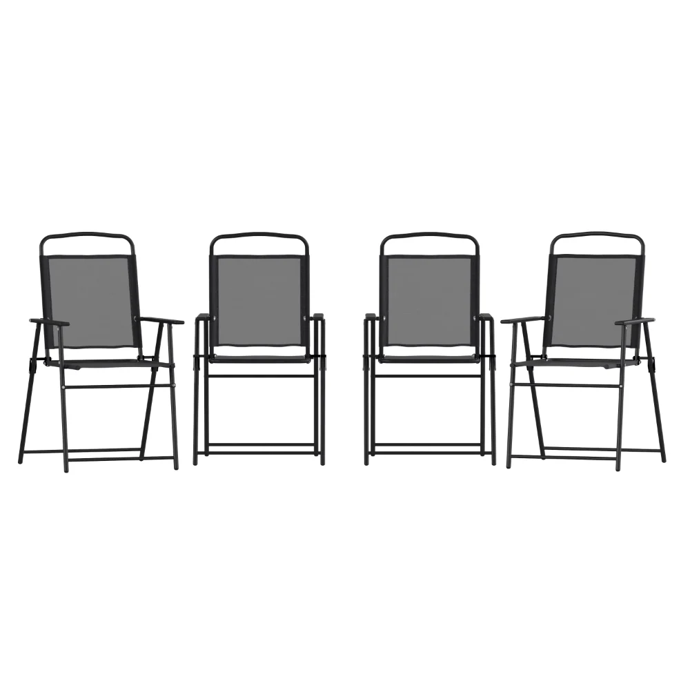 Flash Furniture Set of 4 Mystic Folding Patio Sling Chairs, Outdoor Textilene Lawn Chairs with Armrests in Black
Flash Furniture Set of 4 Mystic Folding Patio Sling Chairs, Outdoor Textilene Lawn Chairs with Armrests in Black