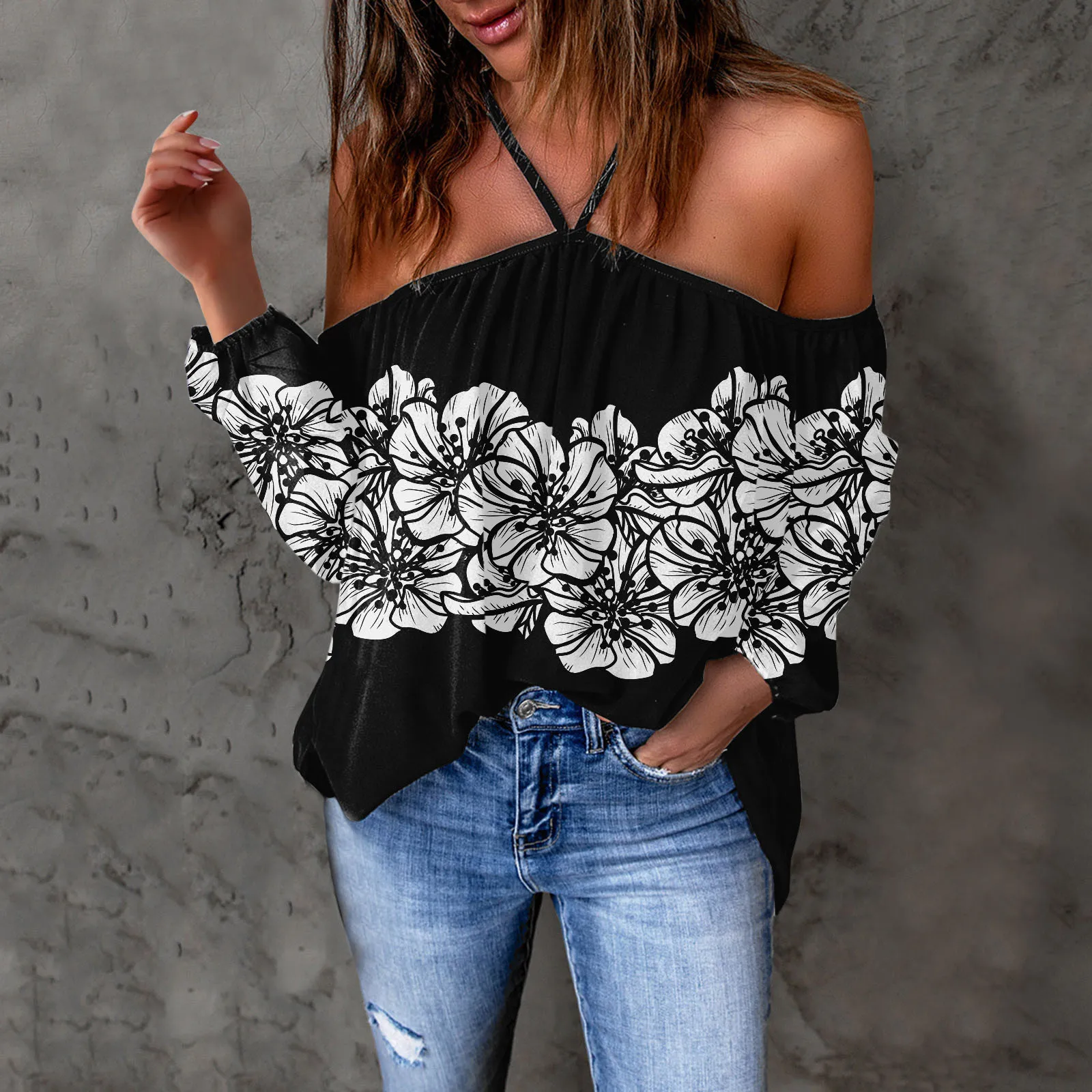 Women Halter Floral Off Shoulder Blouse Summer Loose Sexy Ruffles Long Sleeve Oversized Pullovers Boho Beach Blusas Female 2022
Women Halter Floral Off Shoulder Blouse Summer Loose Sexy Ruffles Long Sleeve Oversized Pullovers Boho Beach Blusas Female 2022