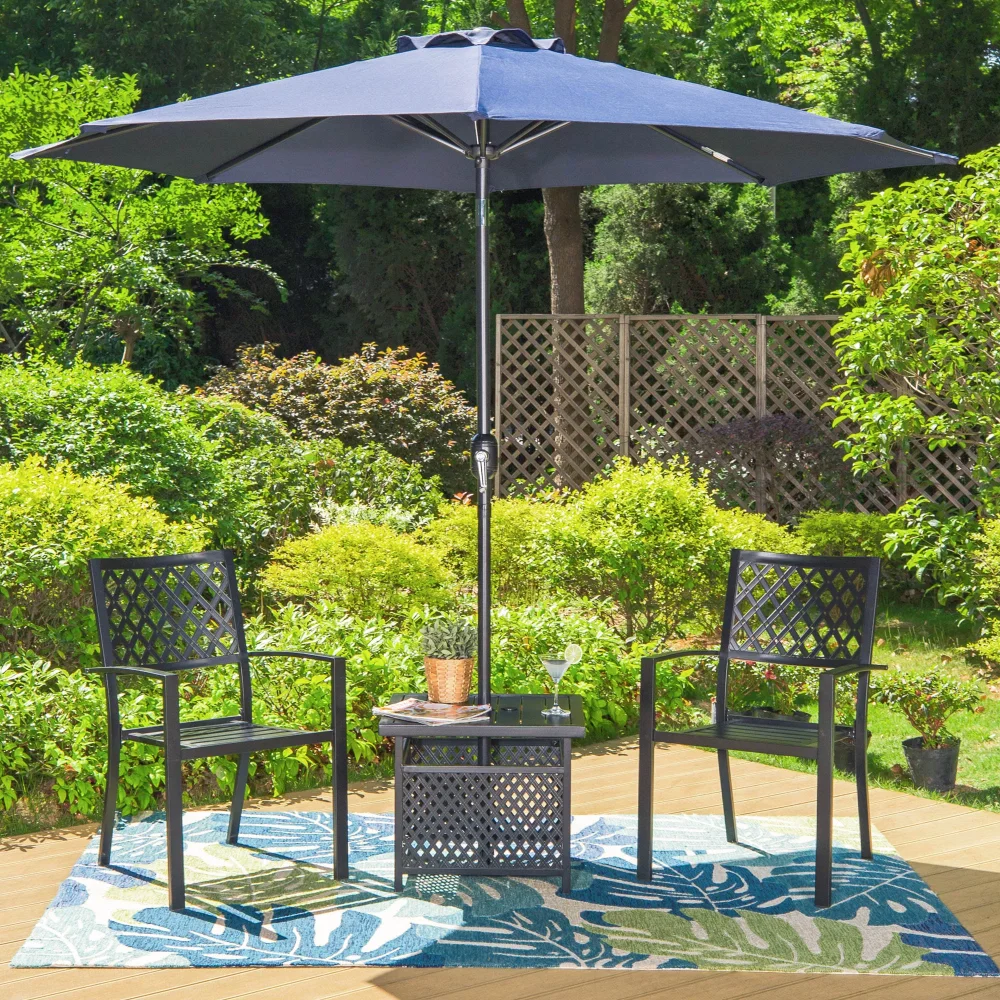 MF Studio 4-Piece Outdoor Conversation Set with 9 ft Umbrella, Side Table&Two Stack-able Chairs, Black&Navy Blue
MF Studio 4-Piece Outdoor Conversation Set with 9 ft Umbrella, Side Table&Two Stack-able Chairs, Black&Navy Blue