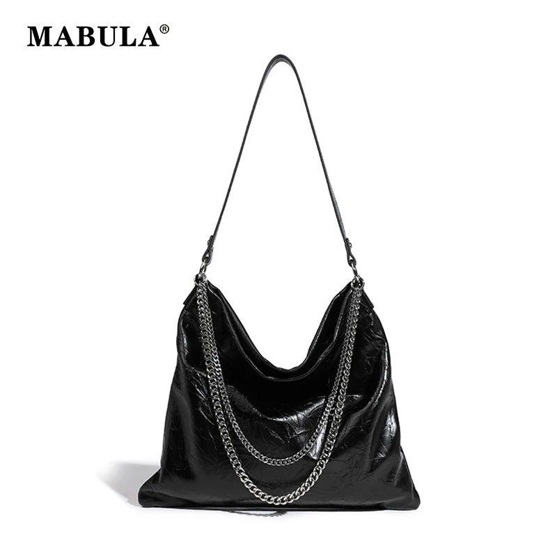 

MABULA Simple Square Sling Messenger Bag Set 2 Pcs Vegant Leather Shoulder Hobo Purse Metal Chain Cross Woman's Shopper Handbag