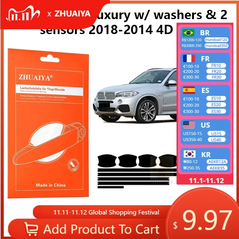 Защитная пленка ZHUAIYA для краской на дверную ручку, ТПУ, PPF, для BMW X5, роскошные с мойками и 2 датчиками 2018-2014 4D SUV