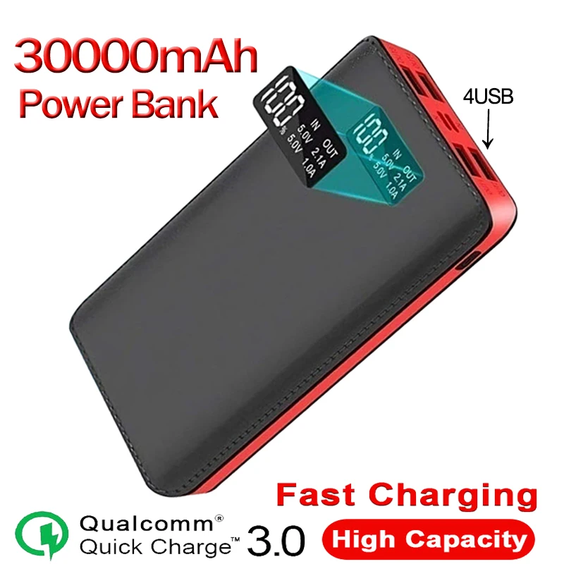 

Power Bank 30000mAh QC PD 3.0 Fast Charge PoverBank 30000 mAh Power Bank External Battery for iPhone with USB Flashlight