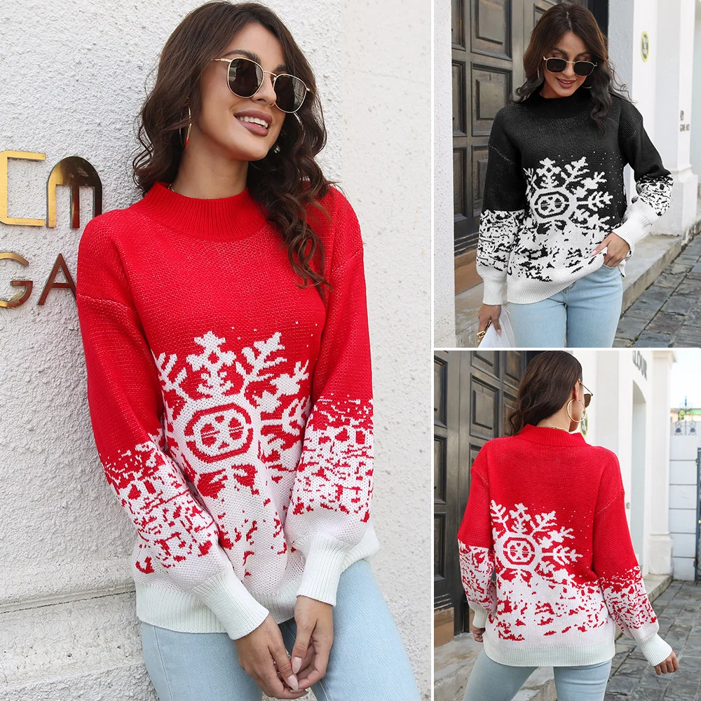 Sweater Women's snowflake jacquard lantern sleeve loose autumn and winter new knitwear shirts for women Christmas
Sweater Women's snowflake jacquard lantern sleeve loose autumn and winter new knitwear shirts for women Christmas