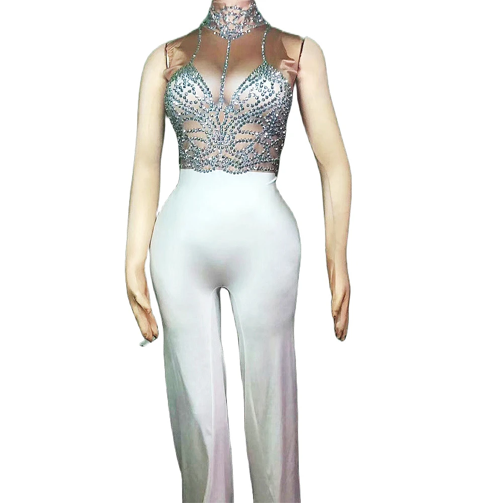 White Wide Leg Jumpsuit Rhinestones Sleeveless Shiny Costume For Women Stage Wear Lady Party Evening Costume Nightclub Costumes
White Wide Leg Jumpsuit Rhinestones Sleeveless Shiny Costume For Women Stage Wear Lady Party Evening Costume Nightclub Costumes
