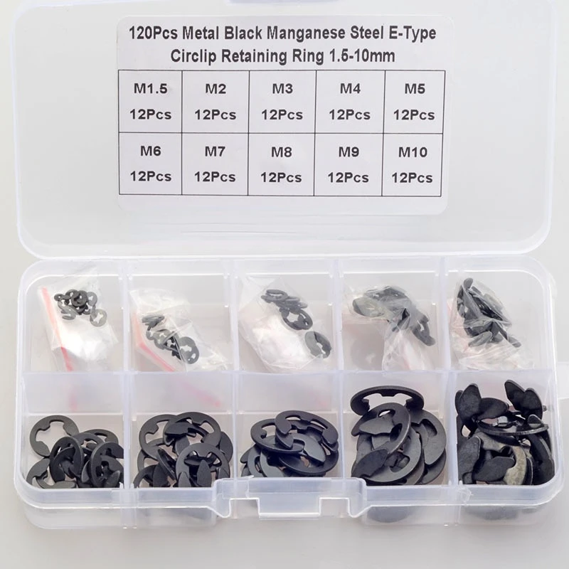 120pcs Black Manganese Steel E-Shaped Jump Ring Snap Ring Split Washer 1.5-10mm Boxed Set
120pcs Black Manganese Steel E-Shaped Jump Ring Snap Ring Split Washer 1.5-10mm Boxed Set