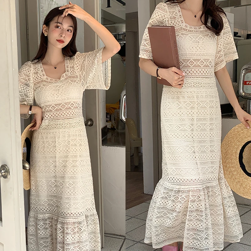Clothland Women Stylish White Lace Mermaid Vestido Short Sleeve Hollow Out Square Collar One Piece Vestido Midi DA122
Clothland Women Stylish White Lace Mermaid Vestido Short Sleeve Hollow Out Square Collar One Piece Vestido Midi DA122