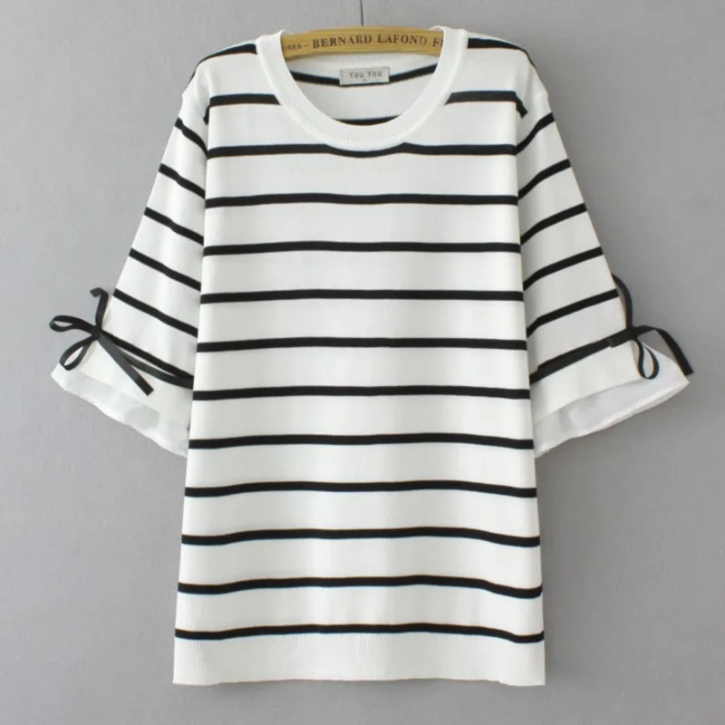 Plus Size Women T-Shirt 2023 Summer Bow Half Sleeve Stripe Ice Knit Tops Loose Tees Oversized Curve Clothes E2-3001
Plus Size Women T-Shirt 2023 Summer Bow Half Sleeve Stripe Ice Knit Tops Loose Tees Oversized Curve Clothes E2-3001