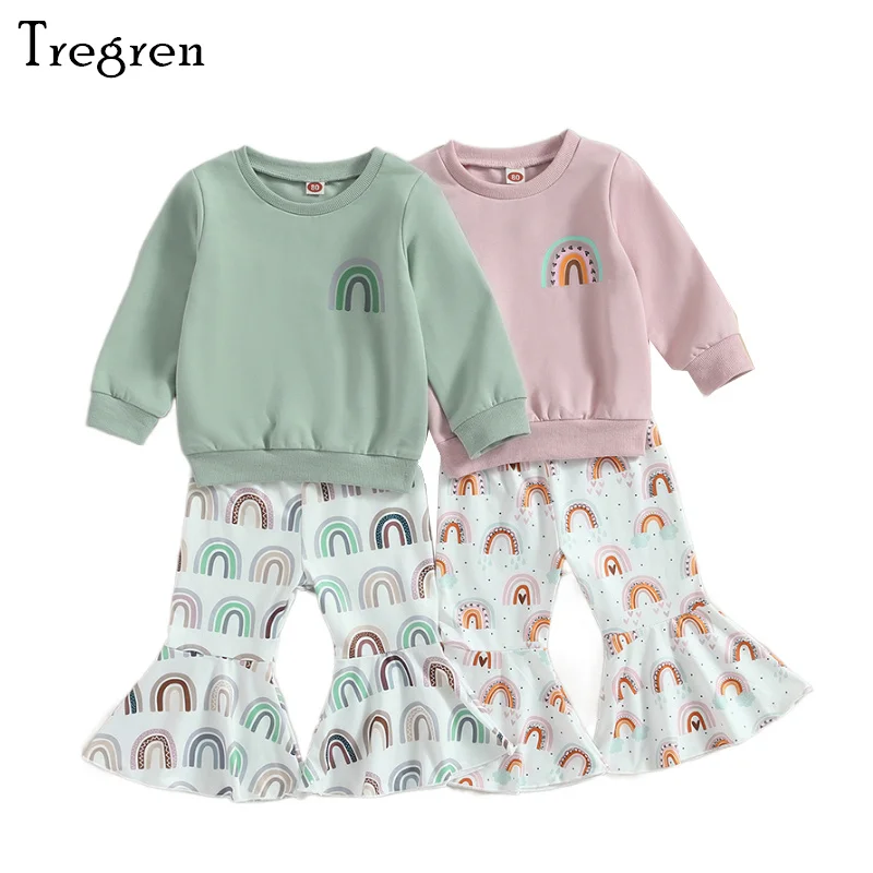Tregren 6M-5Y Toddler Baby Girl Fall Outfits Kids Crew Neck Long Sleeve Sweatshirts Rainbow Print Flare Pants 2Pcs Clothes Sets
Tregren 6M-5Y Toddler Baby Girl Fall Outfits Kids Crew Neck Long Sleeve Sweatshirts Rainbow Print Flare Pants 2Pcs Clothes Sets