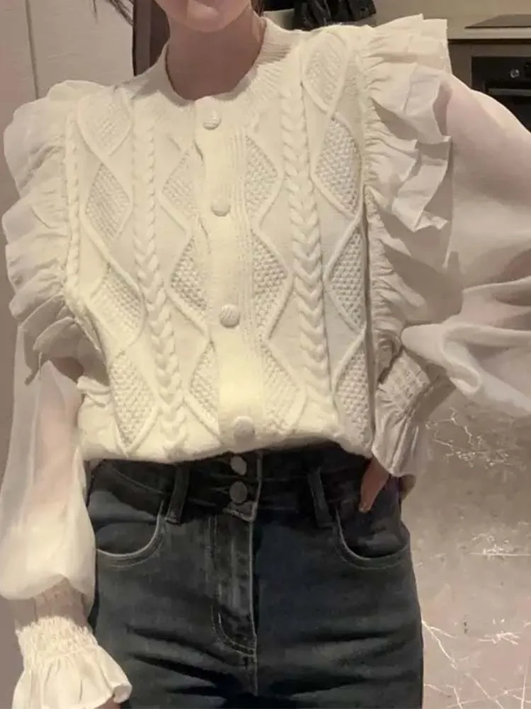 Повседневный кружевной однобортный вязаный кардиган с оборками; Новинка 2023 года; Модная женская одежда в Корейском стиле
Повседневный кружевной однобортный вязаный кардиган с оборками; Новинка 2023 года; Модная женская одежда в Корейском стиле