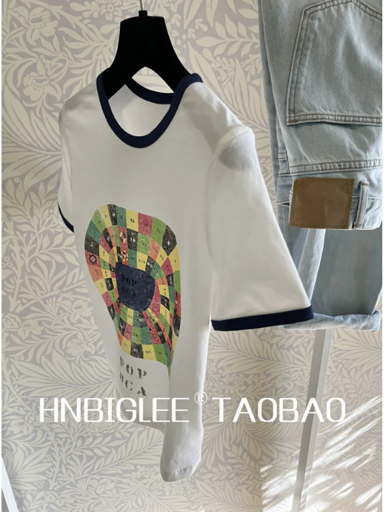 Provide label High Quality Summer Women Fashion Runway Short Sleeve Roulette Print Tops Thin Cotton T-Shirt
Provide label High Quality Summer Women Fashion Runway Short Sleeve Roulette Print Tops Thin Cotton T-Shirt
