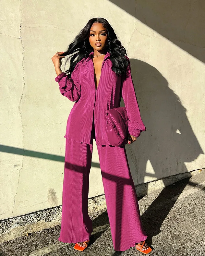 Pleated Outfits Long Sleeve Shirts Top Wide Leg Pants Women Fashion Streetwear Suits 2023 Fall Winter Solid Loose Two Piece Set
Pleated Outfits Long Sleeve Shirts Top Wide Leg Pants Women Fashion Streetwear Suits 2023 Fall Winter Solid Loose Two Piece Set