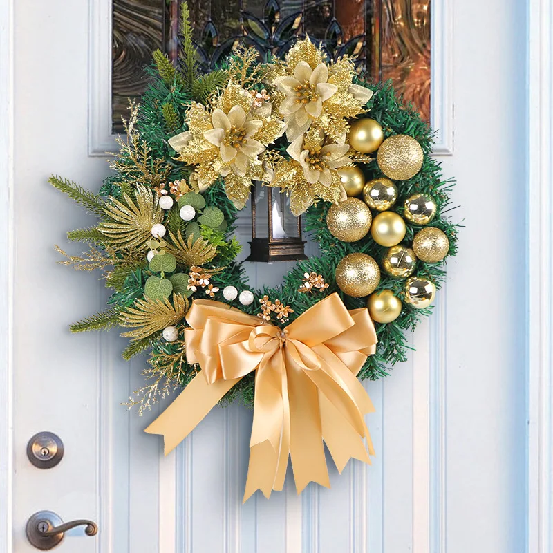 

Новый Рождественский венок для входной двери Шампанское золотое окно настенная дверь домашние украшения Рождественская гирлянда украшение Рождество 2024