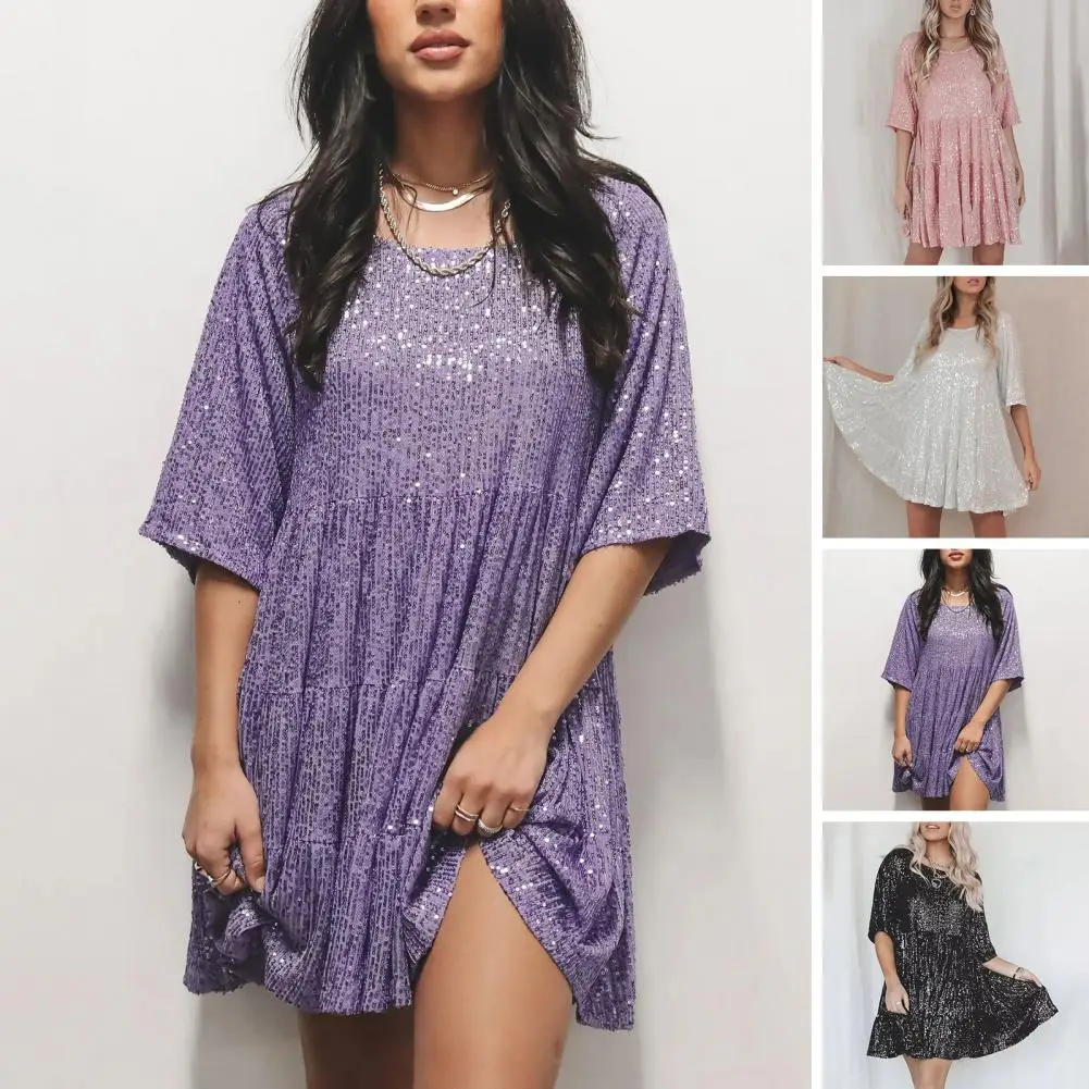 Women Sequin Dress Sparkling Glitter Mini Dress Elegant Patchwork Design Loose Hem Half Sleeves for Club Parties Proms Lady Half
Women Sequin Dress Sparkling Glitter Mini Dress Elegant Patchwork Design Loose Hem Half Sleeves for Club Parties Proms Lady Half