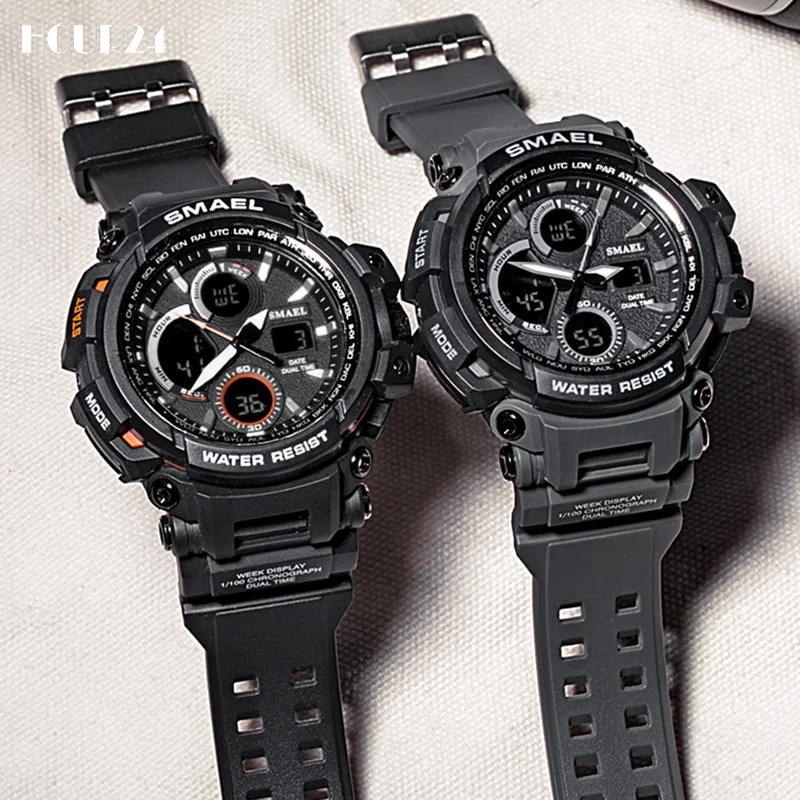 

Мужские кварцевые часы, черные спортивные часы со светодиодной подсветкой, цифровые водонепроницаемые часы в стиле милитари на 5 АТМ, мужск...