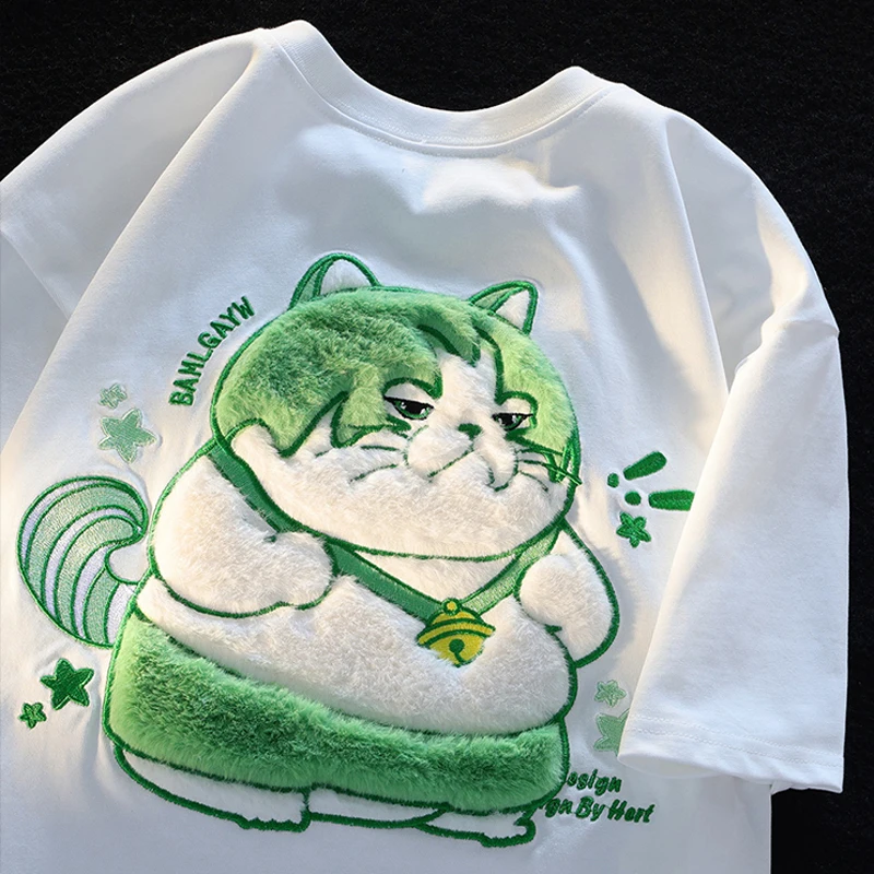Gaodinglan Summer Creative Flocking Cartoon Cat Women Short Sleeve T-shirts O Neck Cotton Tees Female Large Size Tops Harajuku
Gaodinglan Summer Creative Flocking Cartoon Cat Women Short Sleeve T-shirts O Neck Cotton Tees Female Large Size Tops Harajuku