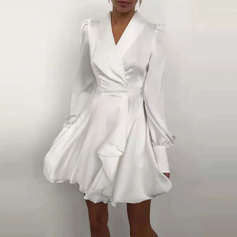 New Women Elegant Solid Ruffle Dress Sexy Lantern Sleeve Satin Slim A-line Dress 2022 Spring Autumn V-neck Party Dresses Vestido
New Women Elegant Solid Ruffle Dress Sexy Lantern Sleeve Satin Slim A-line Dress 2022 Spring Autumn V-neck Party Dresses Vestido