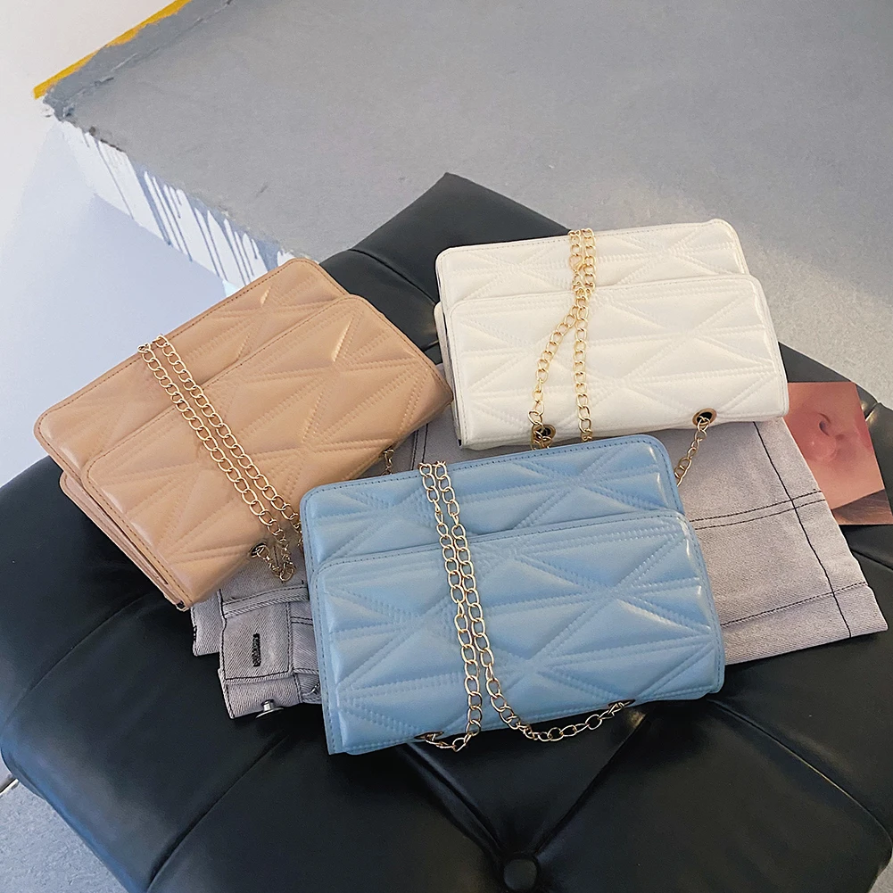 

Girls Brief Flap Women's Casual Messenger Retro Women PU Leather Solid Color Crossbody Bag Chain Geometric Lattice Handbag