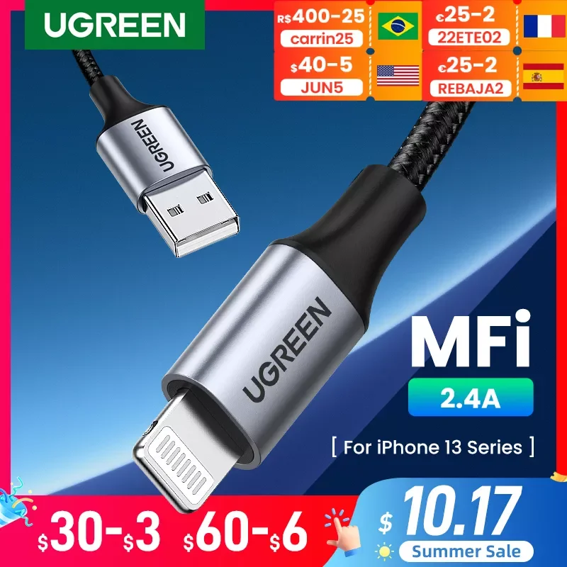 U GREEN MFi USB Cable for iPhone 13 Mini 2.4A Fast Charging Lightning Cable for iPhone 13 Pro Max X XR 11 8 7 Phone Charger Cabl
U GREEN MFi USB Cable for iPhone 13 Mini 2.4A Fast Charging Lightning Cable for iPhone 13 Pro Max X XR 11 8 7 Phone Charger Cabl